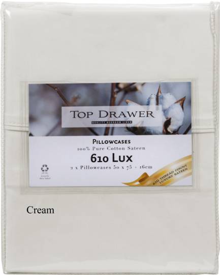 Top Drawer - 610TC 100% Cotton Luxury Sateen Lifestyle Sheet Sets - Suitable for Tempur and Adjustable Mattress - Cream